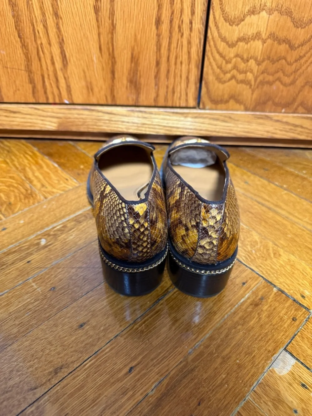 Tory Burch Brown & Tan Snakeskin-Print Leather Loafers with Gold Logo